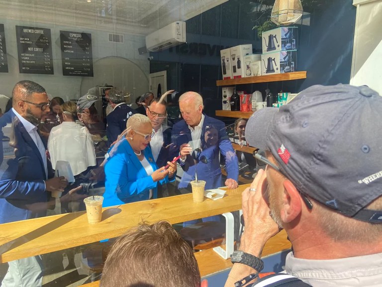 Gov. Josh Shapiro and Lt. Gov. Austin Davis joined President Joe Biden for a private coffee after a union event in Harrisburg, the capital of Pennsylvania. (Photo courtesy of WMAL)