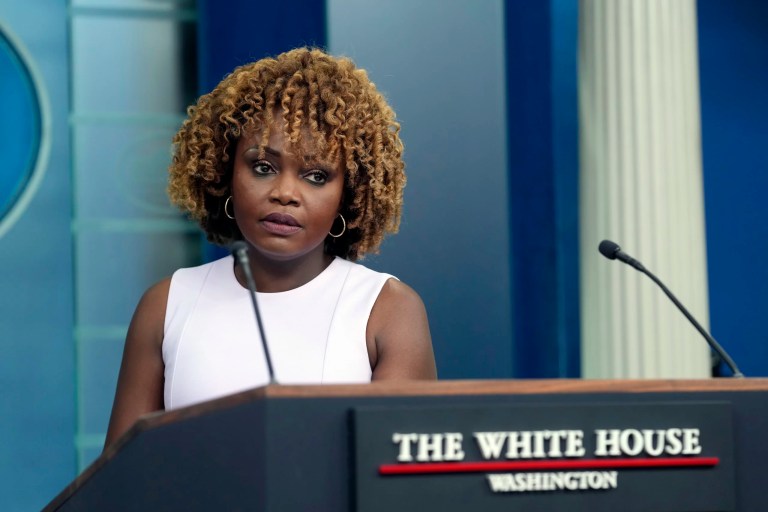 White House press secretary Karine Jean-Pierre listens to a question during the daily briefing at the White House in Washington, Tuesday, July 2, 2024. (AP Photo/Susan Walsh)