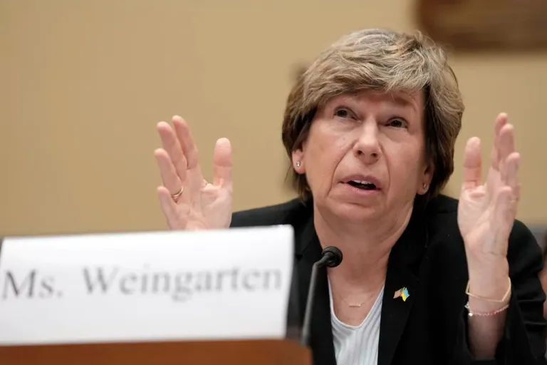 Randi Weingarten, president of the American Federation of Teachers, testifies during a House Oversight and Accountability subcommittee hearing on COVID-19 school closures, Wednesday, April 26, 2023, on Capitol Hill in Washington. (AP Photo/Mariam Zuhaib)