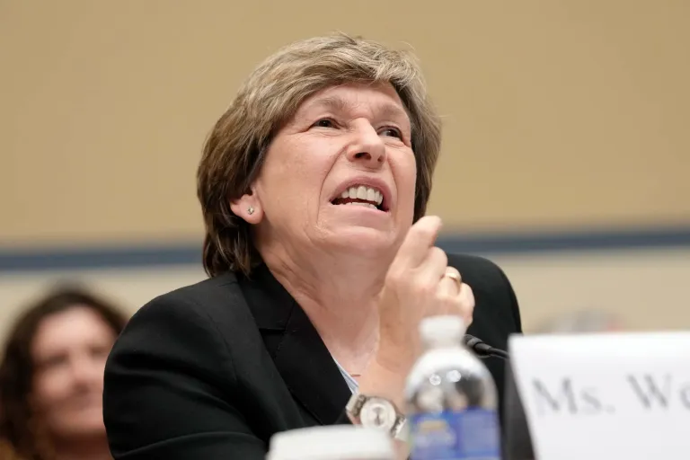Randi Weingarten, president of the American Federation of Teachers, testifies during a House Oversight and Accountability subcommittee hearing on COVID-19 school closures, Wednesday, April 26, 2023, on Capitol Hill in Washington.