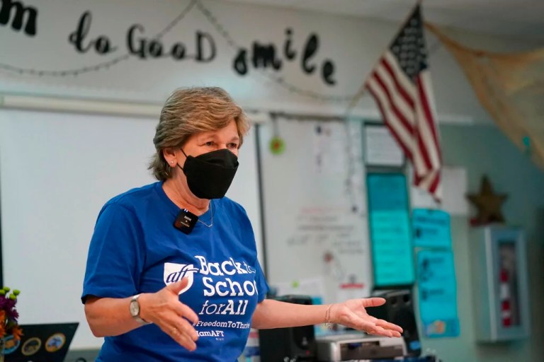 American Federation of Teachers President Randi Weingarten speaks to students.