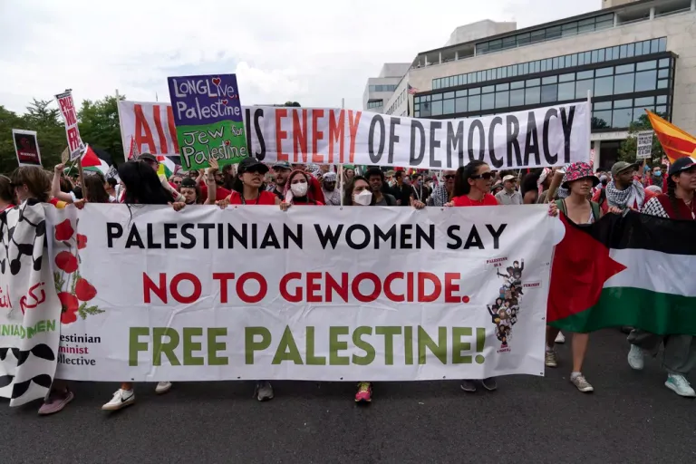 Pro-Palestinian Demonstrators march outside of the U.S. Capitol.