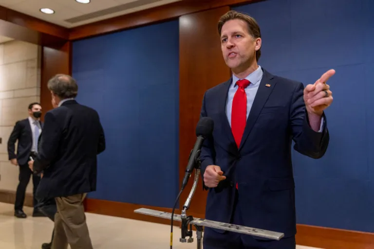 Sen. Ben Sasse (R-NE) speaks to media after Ukrainian President Zelenskyy Virtually addressed the at the U.S. Capitol on March 16, 2022 in Washington, DC. Zelenskyy addressed Congress as Ukraine continues to defend itself from an ongoing Russian invasion. (Photo by Tasos Katopodis/Getty Images)
