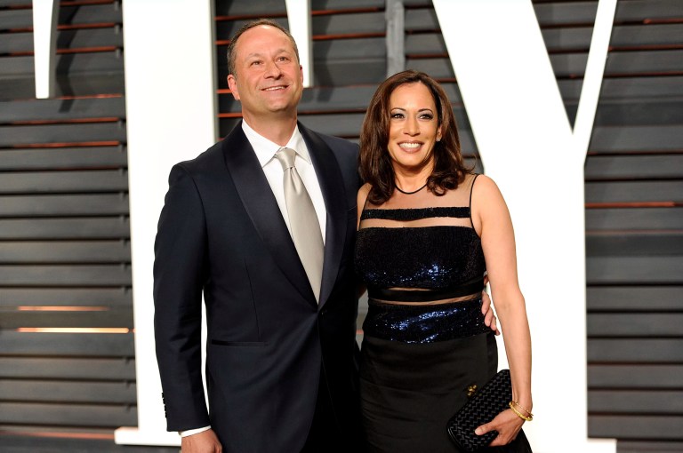 Attorney Douglas Emhoff, left, and California Attorney General Kamala Harris arrive at the Vanity Fair Oscar Party, Feb. 22, 2015, in Beverly Hills, Calif. Harris, the daughter of immigrants who rose through the California political and law enforcement ranks to become the first female vice president in U.S. history, is poised to secure the Democratic Party's presidential nomination Monday, Aug. 5, 2024.