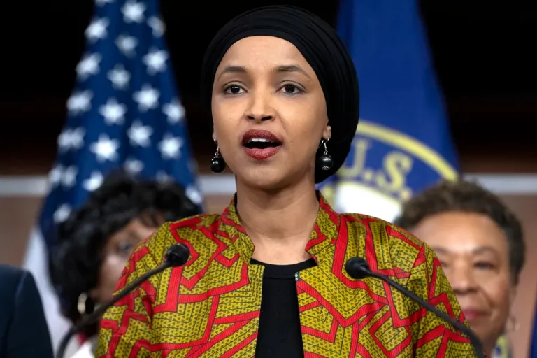 Rep. Ilhan Omar (D-MN) speaks during a news conference.