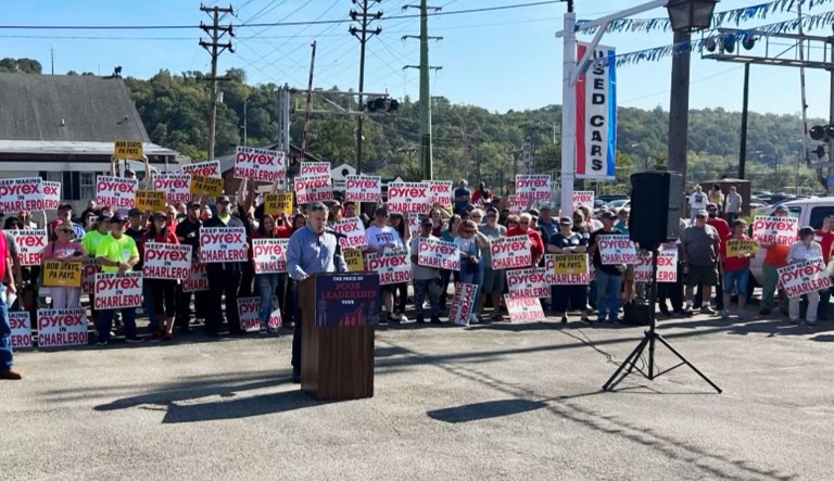 Senate candidate McCormick joins union workers to help save their plant