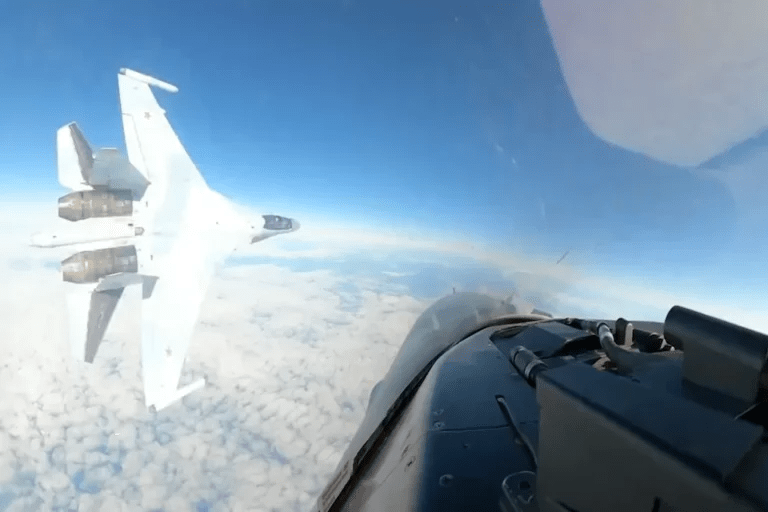 A Russian aircraft flies near a U.S. aircraft in Alaska's Air Defense Identification Zone (ADIZ).