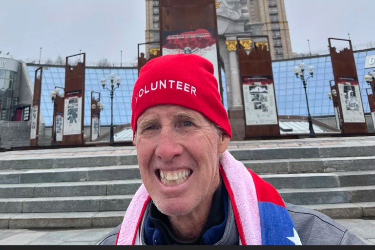 This photo provided by Hédi Aouidj shows Ryan Routh, a suspect in the apparent assassination attempt of President Donald Trump, in Maidan, Ukraine on April 10, 2024.