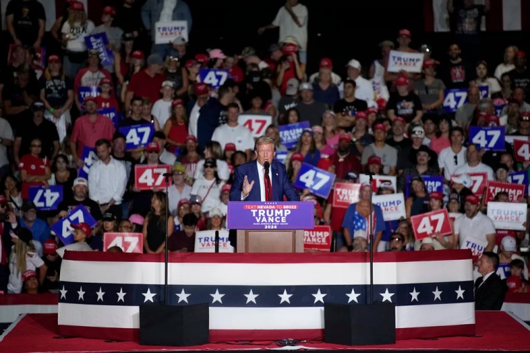 Trump presses economic proposals during evening Las Vegas rally