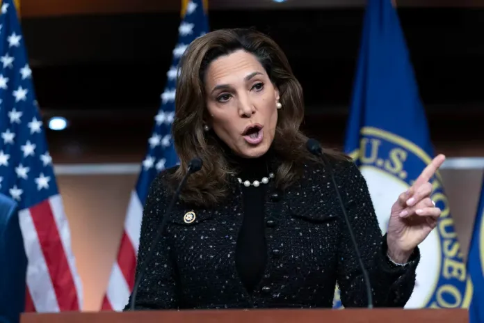 Rep. Maria Salazar R-Fla., speaks during a news conference on Capitol Hill in Washington, Wednesday, April 10, 2024. (AP Photo/Jose Luis Magana)