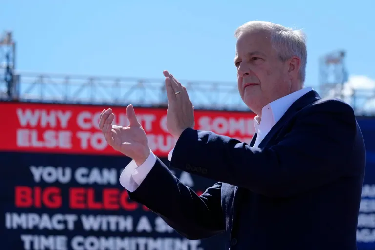 Republican National Committee Chairman Michael Whatley arrives before former President Donald Trump, Republican presidential nominee, speaks at a campaign event at Wilmington International Airport, Saturday, Sept. 21, 2024, in Wilmington, North Carolina.