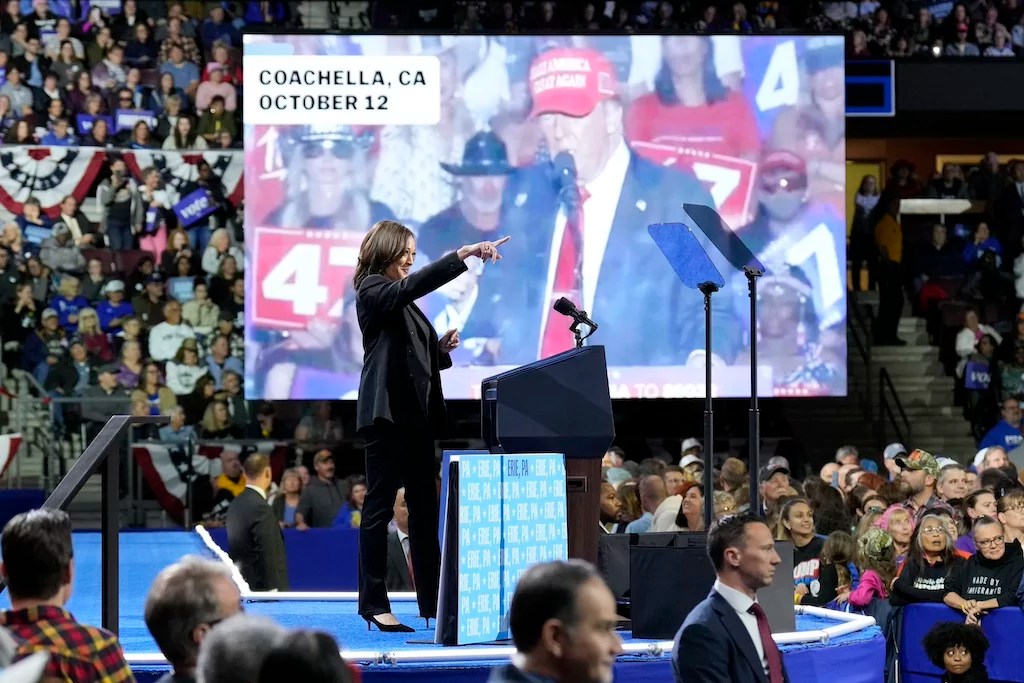 Harris tests new strategy with clips of ‘unhinged’ Trump at rally