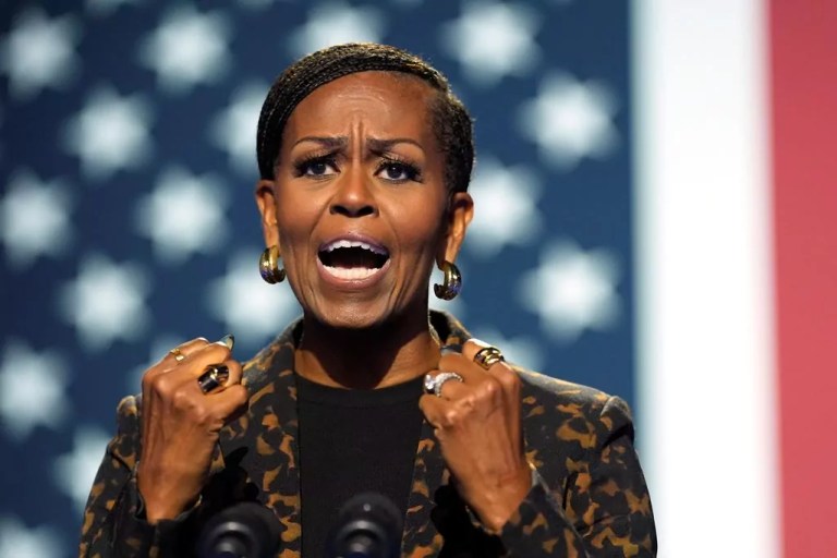 Michelle Obama takes to the stage at Vice President Kamala Harris's rally on Saturday, Oct. 26, 2024. (AP)
