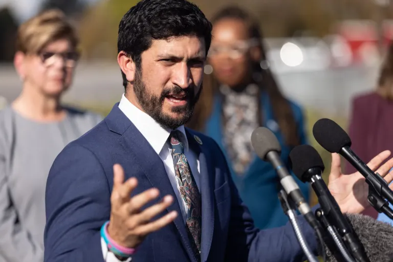 Congressional Progressive Caucus Whip Rep. Greg Casar (D-TX) and Chairwoman Rep. Pramila Jayapal (D-WA) hold a news conference to introduce newly elected members of the CPC for the 119th Congress on Monday, Nov. 11, 2024.