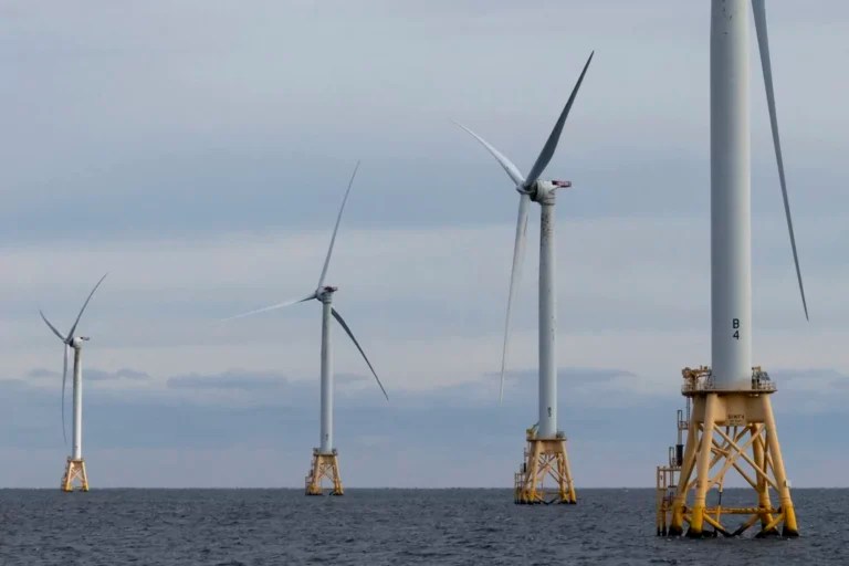 Turbines operate at the Block Island Wind Farm, Dec. 7, 2023, off the coast of Block Island, Rhode Island.