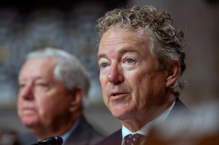 Senate Homeland Security Ranking Member Sen. Rand Paul, R-Ky., right, asks questions of U.S. Secret Service Acting Director Ronald Rowe and FBI Deputy Director Paul Abbate during a Joint Senate Committee on Homeland Security and Governmental Affairs and Senate Committee on the Judiciary hearing examining the security failures leading to the assassination attempt on Republican presidential candidate former President Donald Trump, Tuesday, July 30, 2024