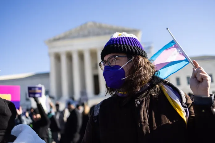 Transgender activists outside the Supreme Court.