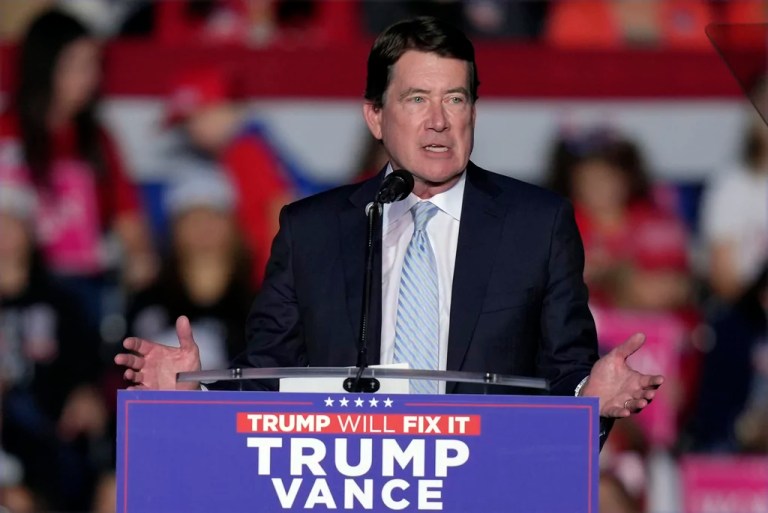 Sen. Bill Hagerty (R-TN) speaks before former President Donald Trump, Republican presidential candidate, at a campaign rally, Monday, Nov. 4, 2024, in Reading, Pennsylvania.
