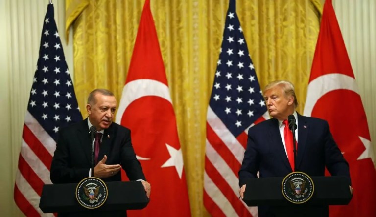 President of Turkey, Recep Tayyip Erdoğan, and President Donald Trump hold a joint press conference following their meeting at the White House in Washington on Nov. 13, 2019.