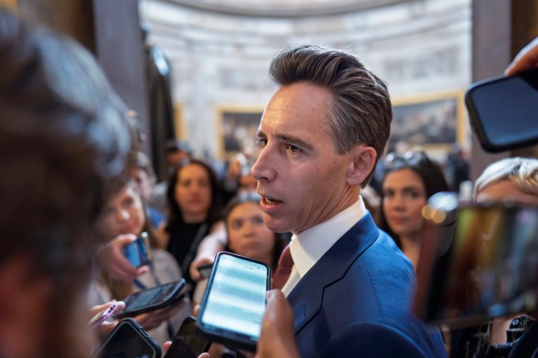 Sen. Josh Hawley (R-MO) a member of the Senate Judiciary Committee, comments to reporters after meeting in private with former Florida Rep. Matt Gaetz, President-elect Donald Trump's nominee for attorney general, at the Capitol in Washington, Wednesday, Nov. 20, 2024.
