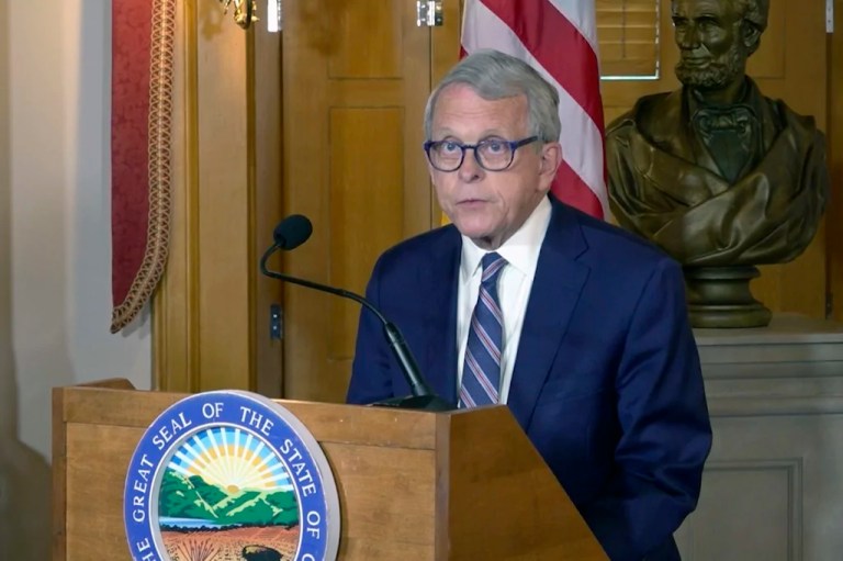 Gov. Mike DeWine (R-OH) speaks, Thursday, May 23, 2024, in Columbus, Ohio. DeWine said Thursday that he is calling a special session of the General Assembly next week to pass legislation ensuring former President Joe Biden is on the state's 2024 ballot.