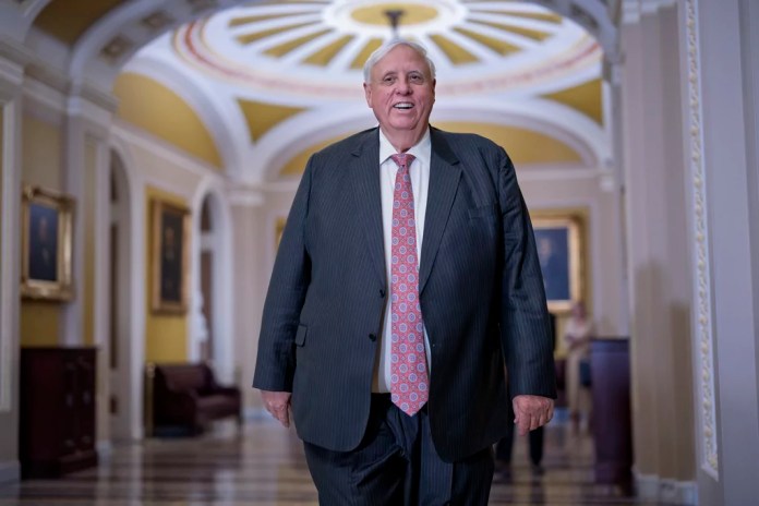 Sen.-elect Jim Justice, R-W.Va., arrives to join other Republicans in choosing new leadership, at the Capitol in Washington, Wednesday, Nov. 13, 2024. (AP Photo/J. Scott Applewhite)