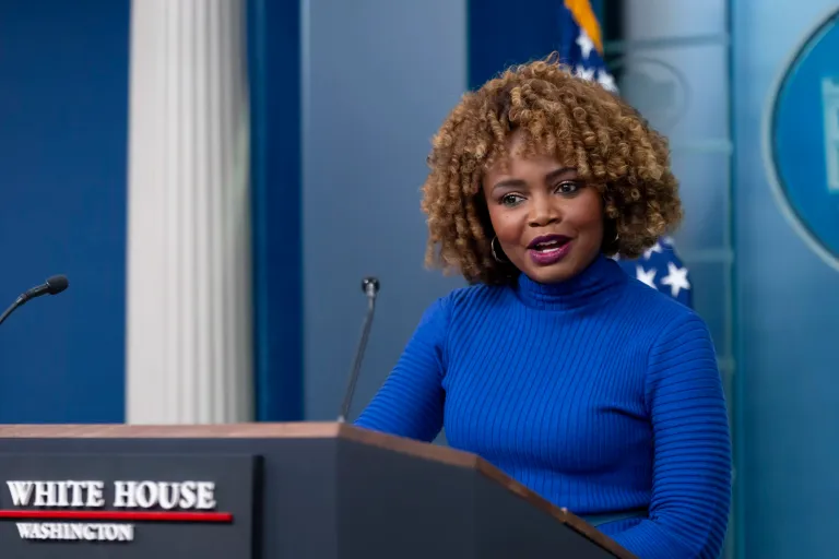 White House press secretary Karine Jean-Pierre speaks during the daily briefing at the White House in Washington, Tuesday, Dec. 10, 2024. (AP Photo/Ben Curtis)