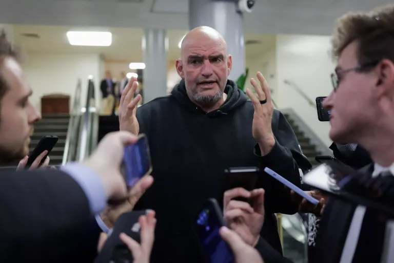 Sen. John Fetterman (D-PA) speaks with reporters on Jan. 9, 2025 on Capitol Hill.