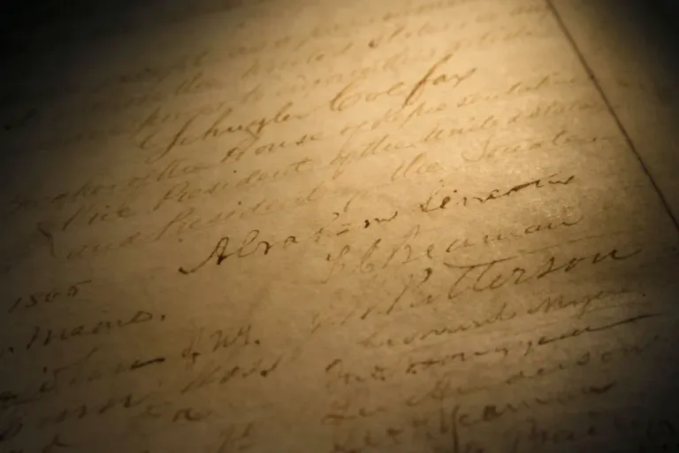 This Nov. 29, 2011, file photo shows the signature of president Abraham Lincoln on a rare, restored copy of the 13th Amendment that ended slavery.