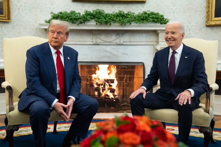 Former President Joe Biden meets with President Donald Trump in the Oval Office of the White House, Wednesday, Nov. 13, 2024, in Washington.