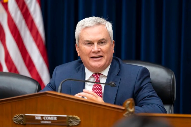 Rep. James Comer (R-KY) addresses Federal Emergency Management Agency Administrator Deanne Criswell as she testifies in front a House Committee on Oversight and Accountability hearing on oversight of FEMA on Capitol Hill in Washington, Tuesday, Nov. 19, 2024.