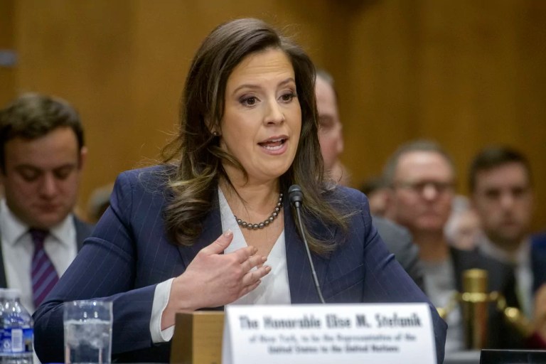 Rep. Elise Stefanik (R-NY), President Donald Trump's nominee to be the United Nations Ambassador, testifies during a Senate Committee on Foreign Relations hearing for her pending confirmation on Capitol Hill, Tuesday, Jan. 21, 2025, in Washington.