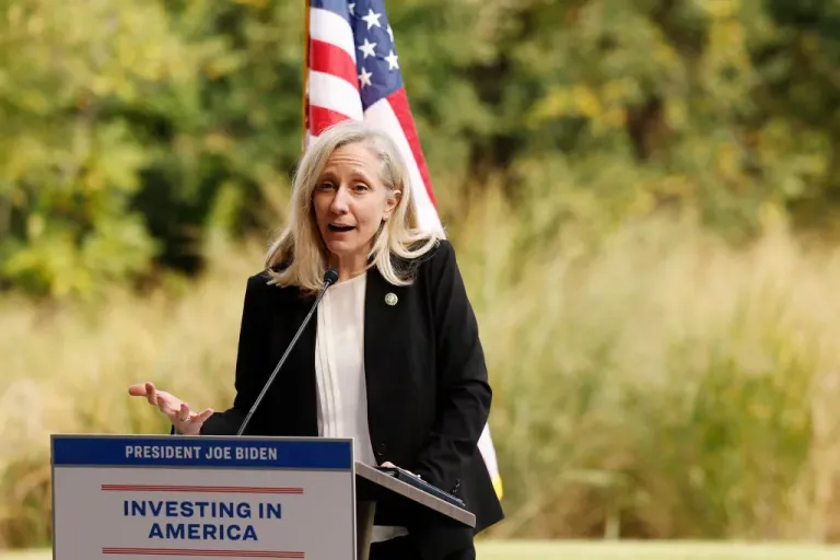 ARLINGTON, VIRGINIA - OCTOBER 15: Rep. Abigail Spanberger (D-VA) speaks during a groundbreaking ceremony for the Long Bridge Project at the Long Bridge Aquatic Center on October 15, 2024 in Arlington, Virginia. With completion targeted for 2030, the Virginia Passenger Rail Authority’s Long Bridge Project plans to add a two track railroad bridge next to the existing Long Bridge across the Potomac River, to alleviate congestion between Arlington, Virginia and Washington DC. (Photo by Anna Moneymaker/Getty Images)