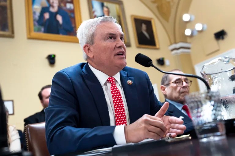 Rep. James Comer (R-KY), chairman of the House Oversight and Accountability Committee, argues a point as the House Rules Committee prepares to advance a contempt of Congress resolution against Attorney General Merrick Garland for not complying with a subpoena at the Capitol in Washington, Tuesday, June 11, 2024.