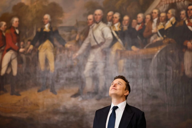 Elon Musk arrives before the 60th presidential inauguration in the Capitol Rotunda in Washington, Monday, Jan. 20, 2025.