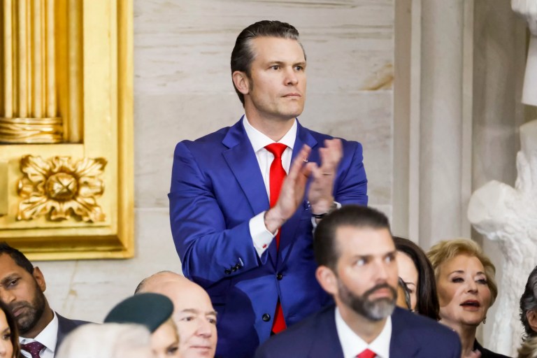 Pete Hegseth, Donald Trump's nominee to be Secretary of Defense, during Trump's inauguration as the 47th President of the United States in the rotunda of the United States Capitol in Washington, DC, USA, 20 January 2025. Trump's planned outdoor inauguration ceremonies and events are being held inside today due to a forecast of extreme cold temperatures.