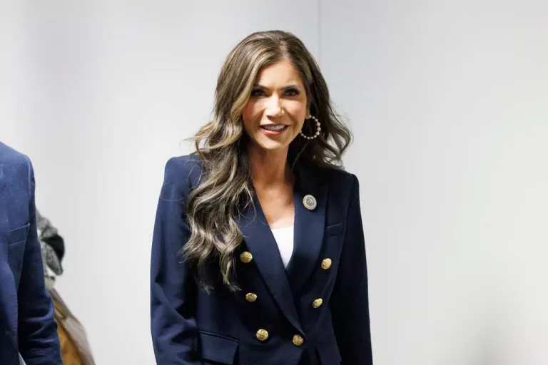 Secretary of Homeland Security Kristi Noem is seen in Hart Senate Office Building as she meets with Senators, in Washington, D.C., on Tuesday, Dec. 10, 2024.