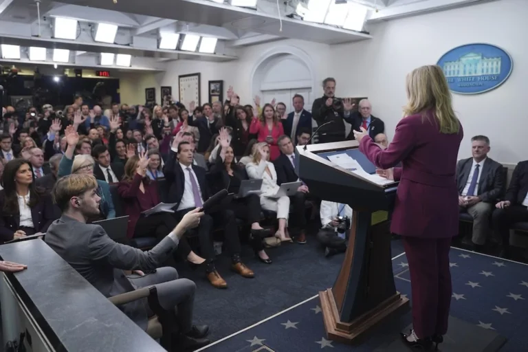 White House press secretary Karoline Leavitt speaks during a briefing at the White House, Tuesday, Jan. 28, 2025, in Washington.