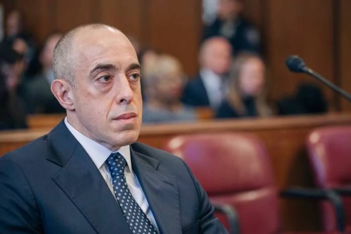 Emil Bove, attorney for former US President Donald Trump, attends Manhattan criminal court during Trump's sentencing in the hush money case in New York, Friday, Jan. 10, 2025. (Jeenah Moon/Bloomberg via AP)