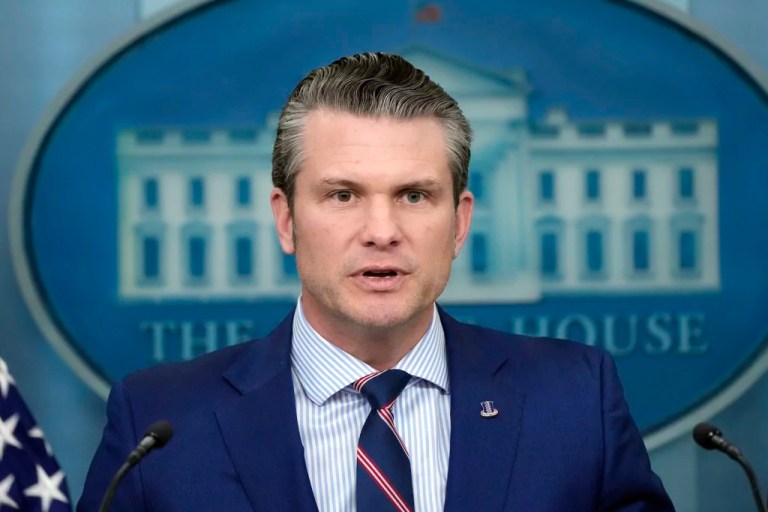 Defense Secretary Pete Hegseth speaks in the James Brady Press Briefing Room at the White House, Thursday, Jan. 30, 2025, in Washington.