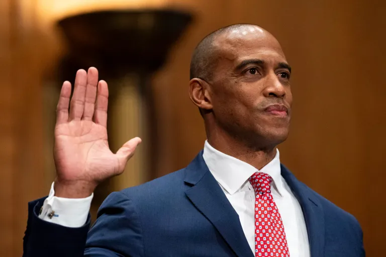 Secretary of Housing and Urban Development nominee Scott Turner is sworn in during his confirmation hearing in the Senate Banking, Housing, and Urban Affairs Committee on Thursday, January 16, 2025.