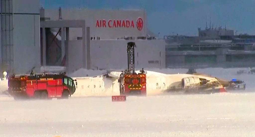 Delta flight flips over after landing ‘incident’ at Toronto airport