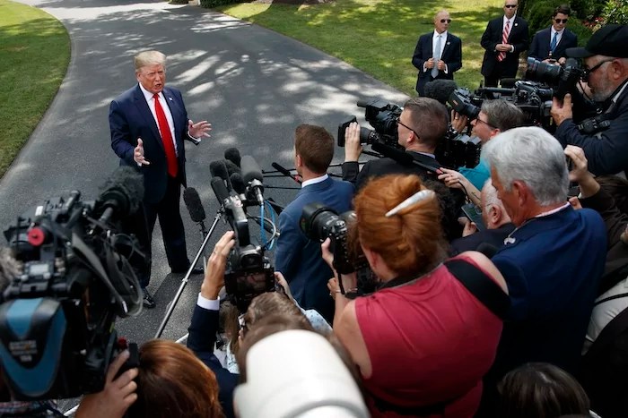 Trump talking to media
