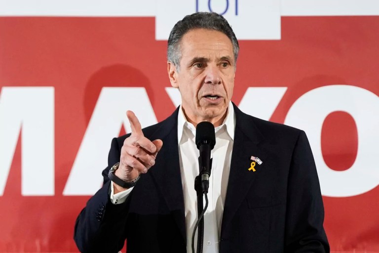 Former New York Gov. Andrew Cuomo speaks at the New York City District Council of Carpenters while campaigning for mayor of New York City, Sunday, March 2, 2025.