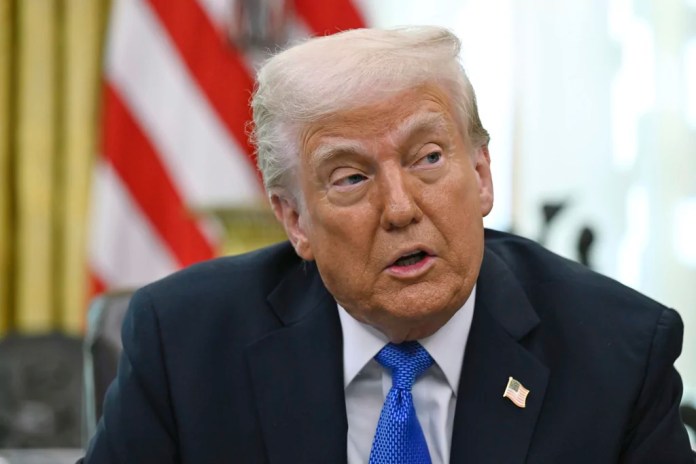 President Donald Trump speaks during an event in the Oval Office of the White House in Washington, Friday, March 21, 2025.