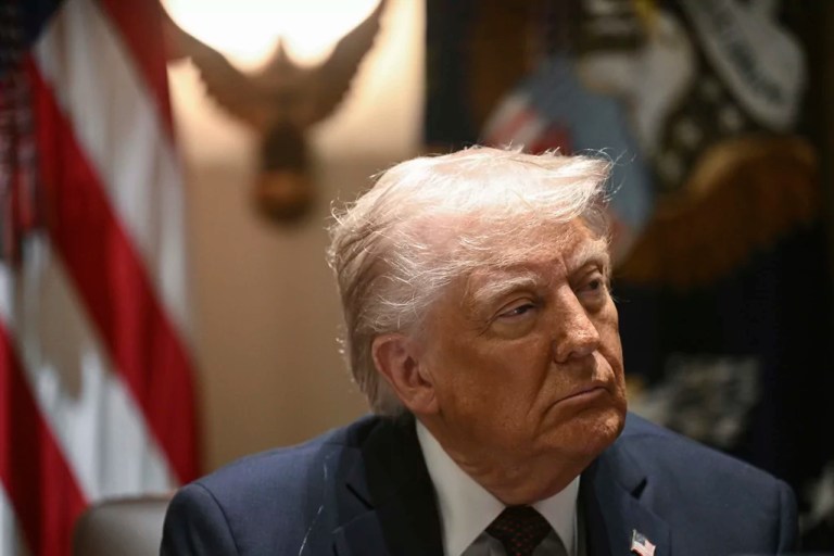 President Donald Trump listens during a Cabinet meeting in the White House, Monday, March 24, 2025, in Washington.