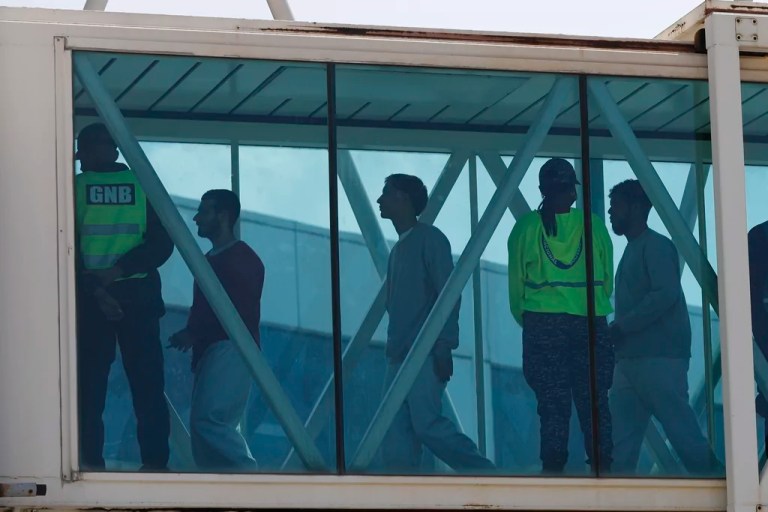 Venezuelan migrants deported from the United States arrive at Simon Bolivar International Airport in Maiquetia, Venezuela