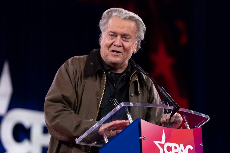 Steve Bannon speaks at the Conservative Political Action Conference at the Gaylord National Resort & Convention Center, Thursday, Feb. 20, 2025, in Oxon Hill, Maryland.