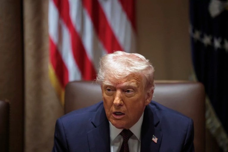President Donald Trump speaks during a cabinet meeting at the White House in Washington, Monday, March 24, 2025.