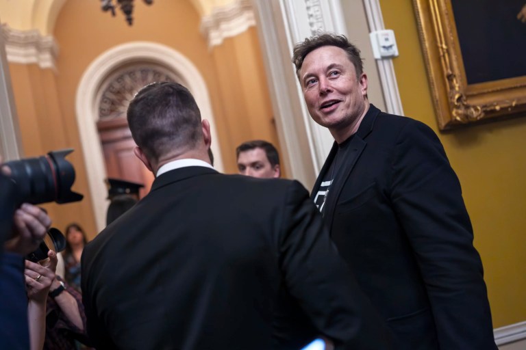 Elon Musk departs the Capitol following a meeting with Senate Republicans, in Washington, Wednesday, March 5, 2025.